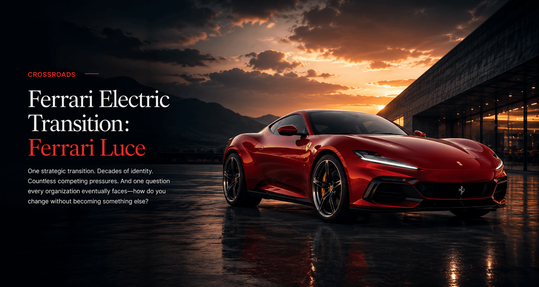 Ferrari electric transition — Ferrari Luce at dusk